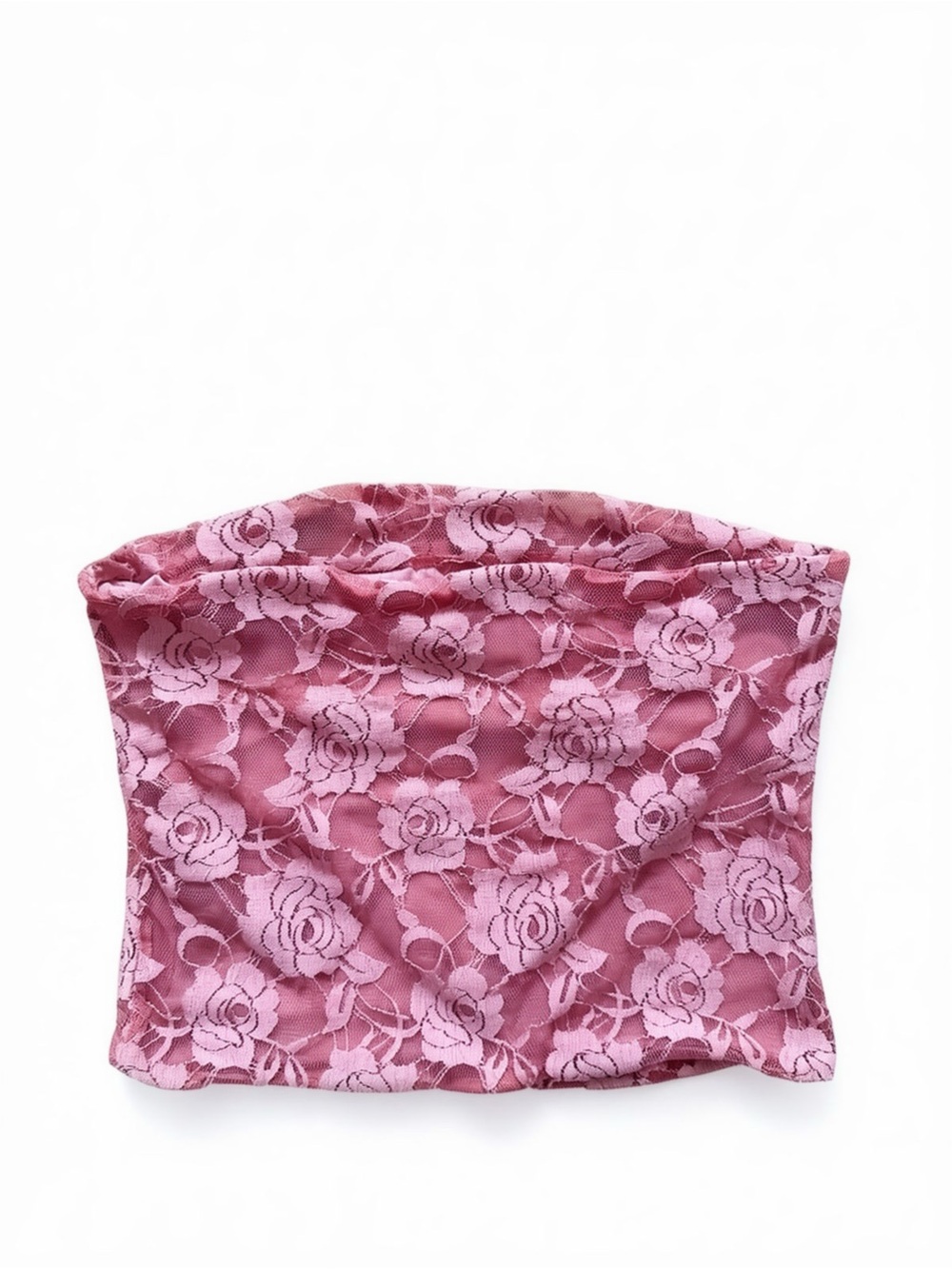 Y2K Vintage Pink Lace Tube Top | Ruched Floral Mesh Corset Style | Size M - Picture 4 of 4